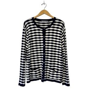 Castle Of Ireland Womans Cardigan Size 48 (16) Navy White Stripe Viscose Nylon